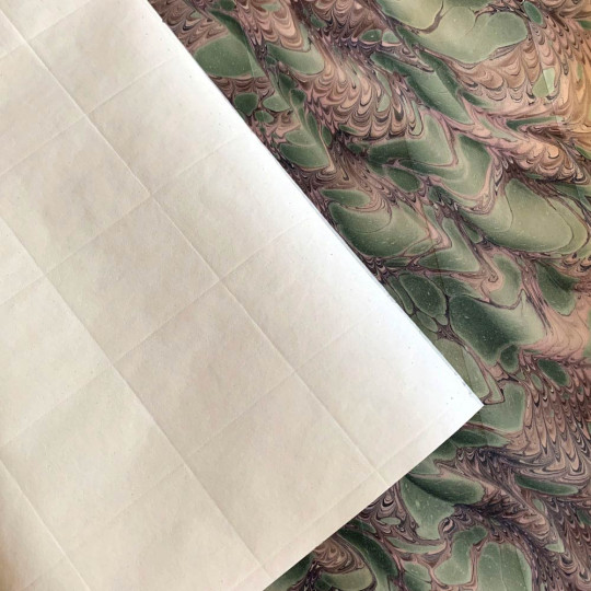 Hand Marbled Paper Dragon Skin Pattern in Green and Brown ~ Berretti Marbled Arts